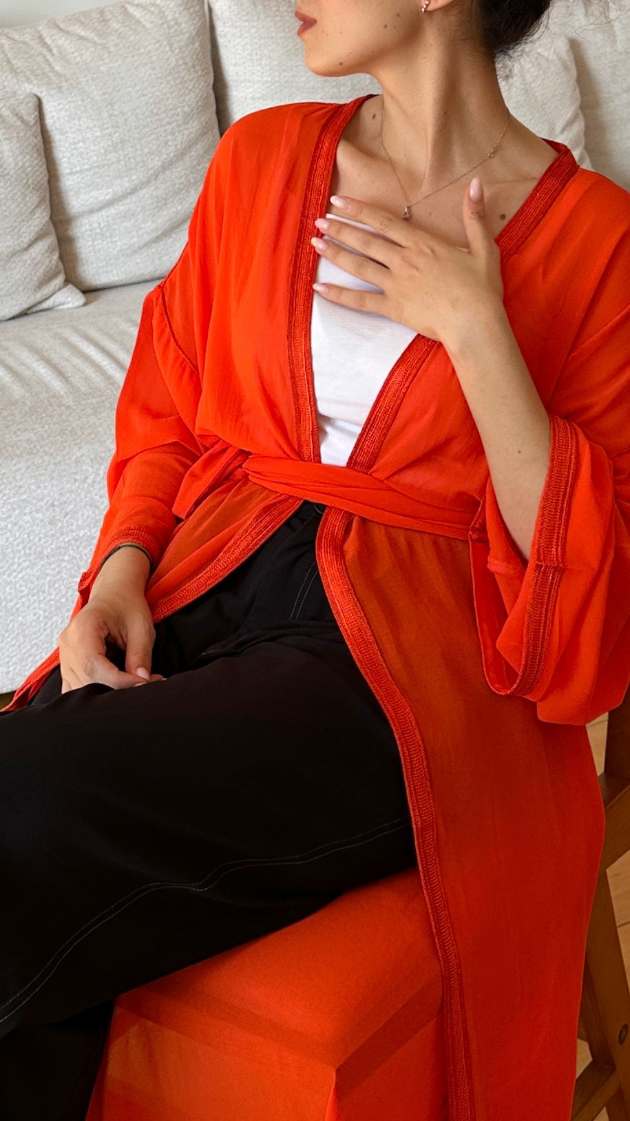 "Coral Orange" Chiffon Kimono
