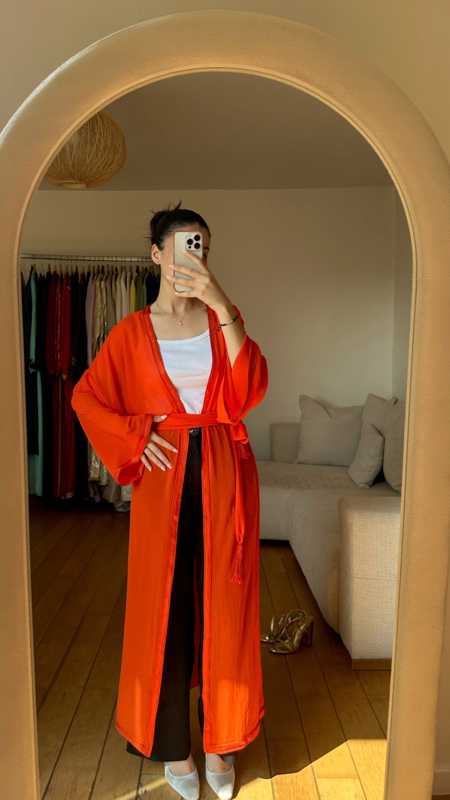 "Coral Orange" Chiffon Kimono