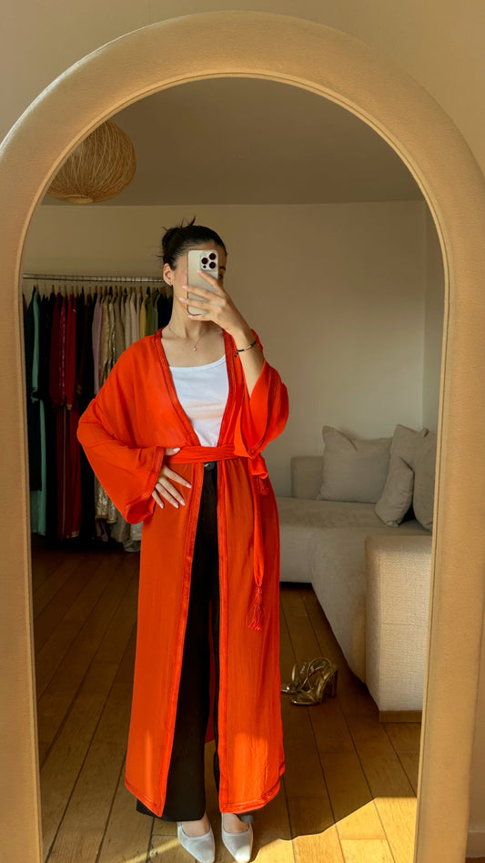 Kimono en Mousseline "Orange Corail"