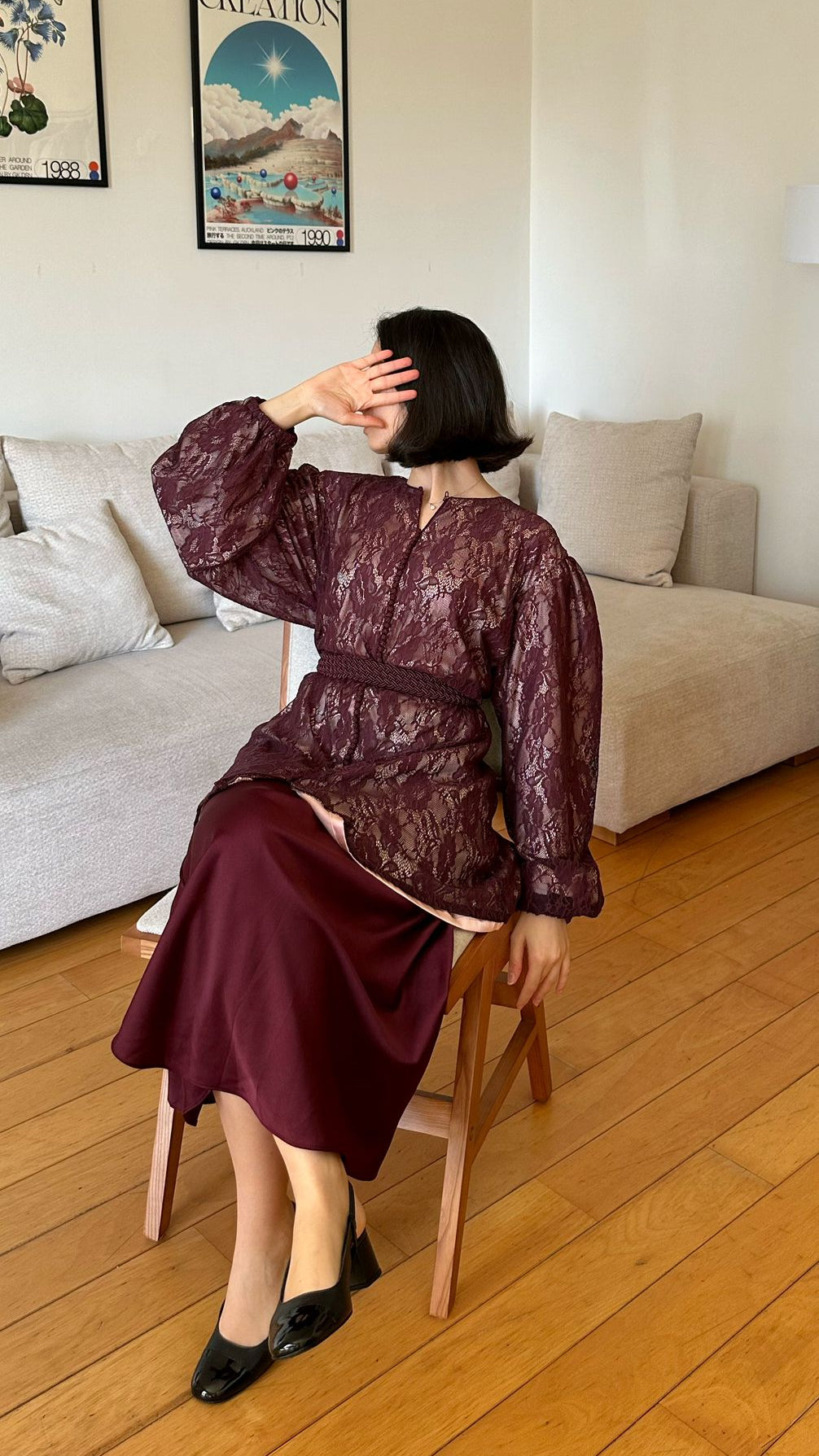 Haut Traditionnel Dentelle Bordeaux